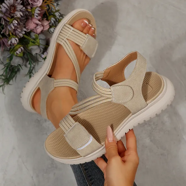 Women's Cloth Platform Beach Sandals Beige - Shop at LoveMi