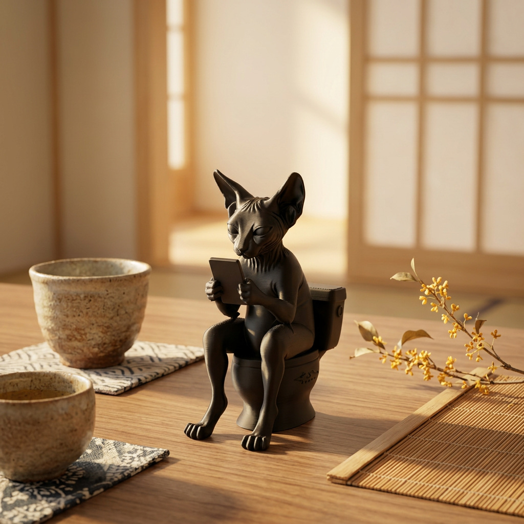 Funny Sphynx Cat On Toilet Telefon cu derulare Statuie imprimată 3D