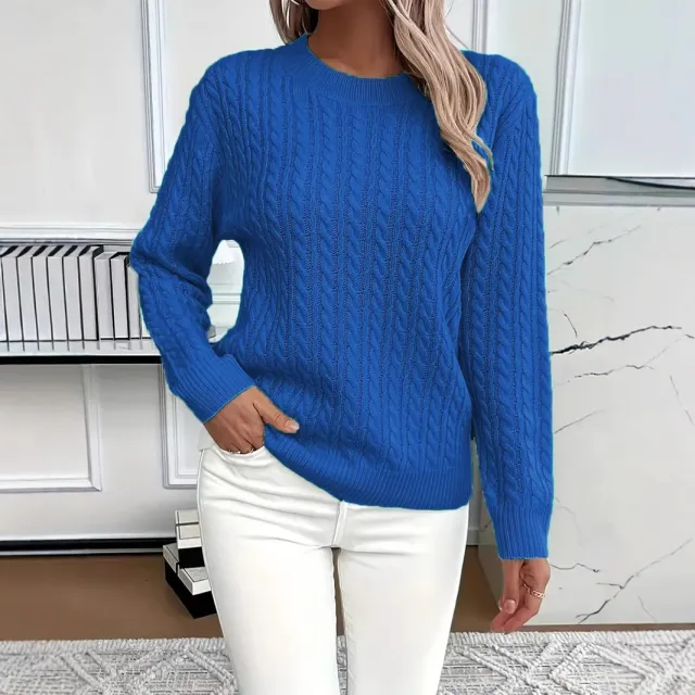 Ins Twist Round Neck Pullover Sweater Fashion Solid Color Long sleeved Knitted Top For Women Blue - Shop at LoveMi