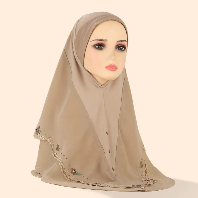 Women's Embroidered Lace Double layer Chiffon Beading Cap 12 Light Khaki - Shop at LoveMi