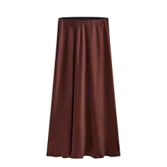 Women's Skirt High Waist Elastic Split - Chocolate-L - View 1