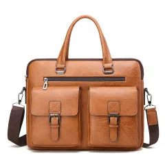 Laptop Men's Briefcase Computer Crossbody Business - Khaki - View 1
