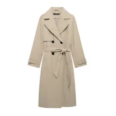Temperament With Belt Midi Skirt Trench Coat - Khaki - View 1