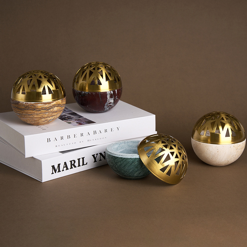 Marble aromatherapy ornament sphere incense burner (brown)