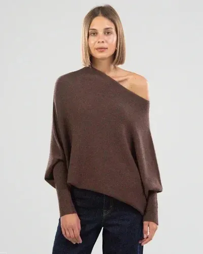 Solid Color Round neck Comfortable Temperament Knitted Sweater Coffee - Shop at LoveMi