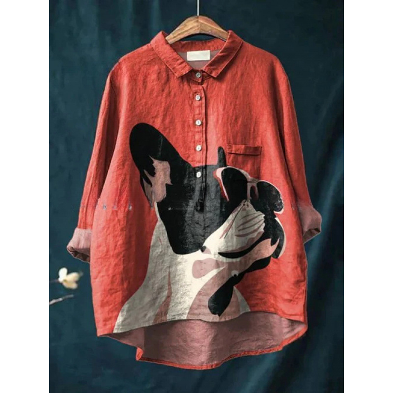 Womens European And American-style Retro Digital-print Animal Shirt