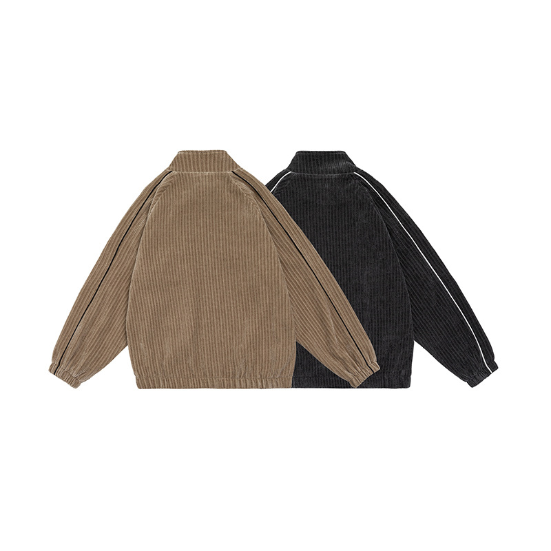 Retro Autumn Japanese Color Matching Chenille Stand-up Collar Cardigan Coat