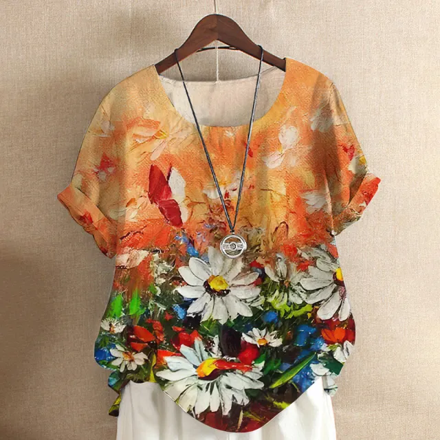 Short sleeved T shirt Flower And Plant Painting Printed Women's Loose Top J28Tr1Gd23201Ct M - Shop at LoveMi