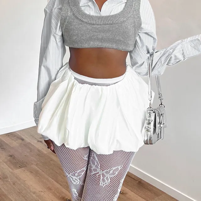 Solid Color Low Waist Pleated Casual Versatile Short Skirt White - Shop at LoveMi