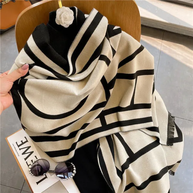 Scarf Outer Wear Warm Thickened Women's Double sided Long Shawl Black Rice - Shop at LoveMi