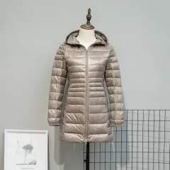 Autumn And Winter Lightweight Down Jacket Women's Mid-length Plus Size Hooded Slim Fit Oversized Coat - Khaki - View 1