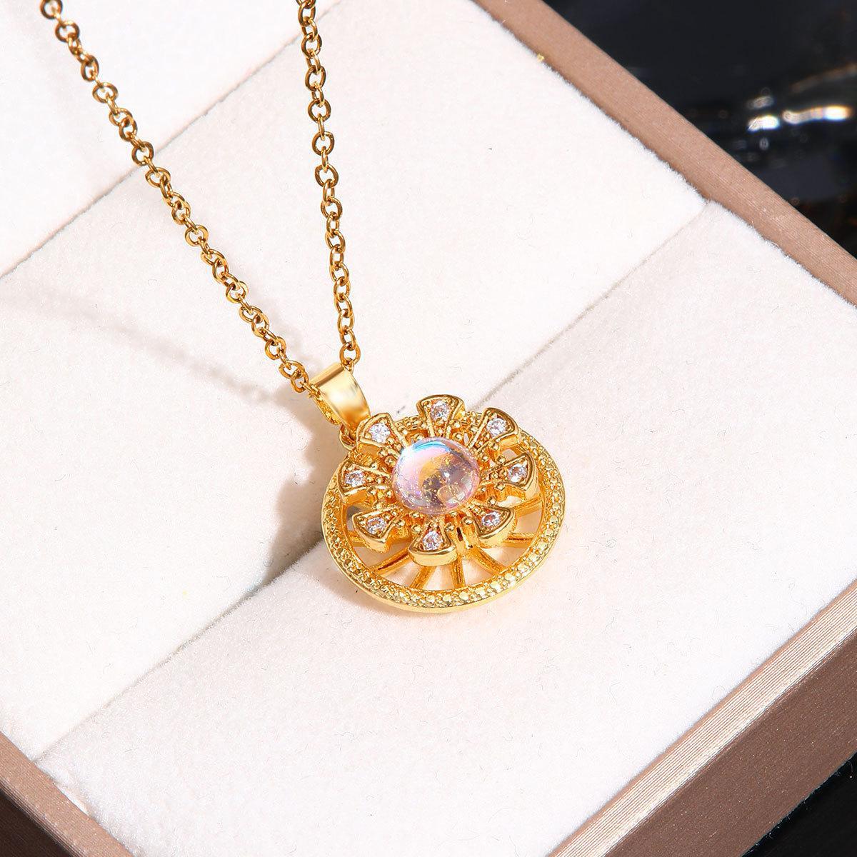 Good Luck Comes Flower Pendant Titanium Steel Necklace For Women