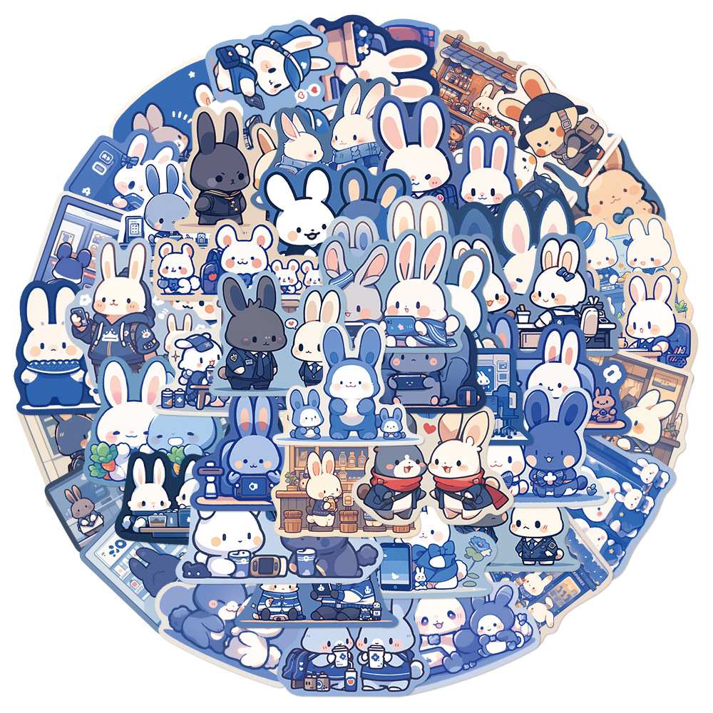 Title 9, 50 Blue Color Rabbit Stickers