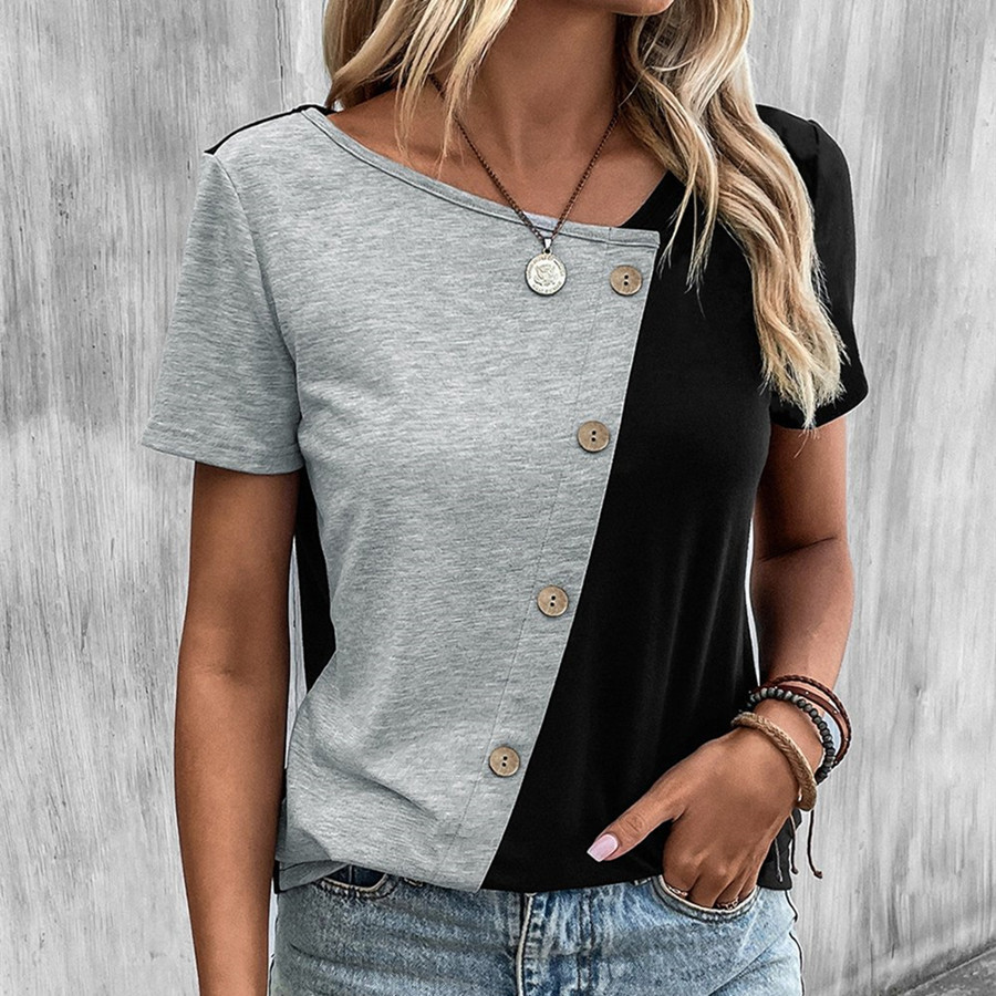 European And American Button Loose Casual Fashion T-shirt