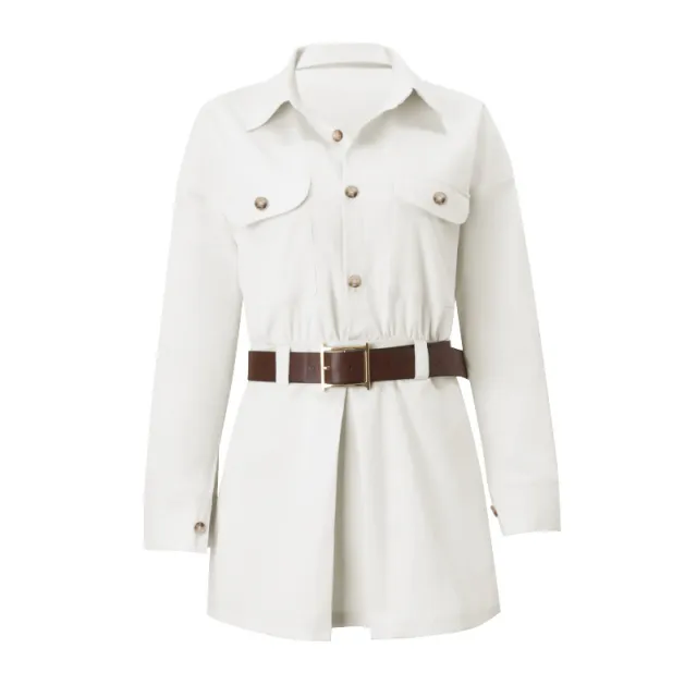 Fashion Personality Street Button Fake Pocket Long Sleeve Shirt Dress Gray - Shop at LoveMi