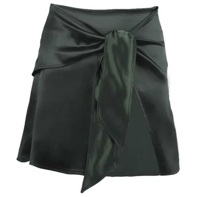 European Women's Clothing Pure Color Tied High Waist Slit Irregular Skirt Green - Shop at LoveMi