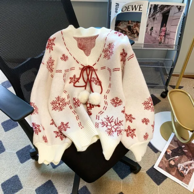 New Year Atmosphere Short Women's Autumn Thickening Long Sleeve Sweater White - Shop at LoveMi