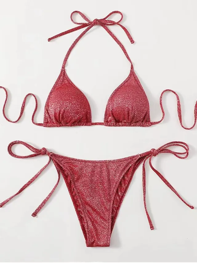 Fashion Bikini Split Bandage Swimsuit Red - Shop at LoveMi