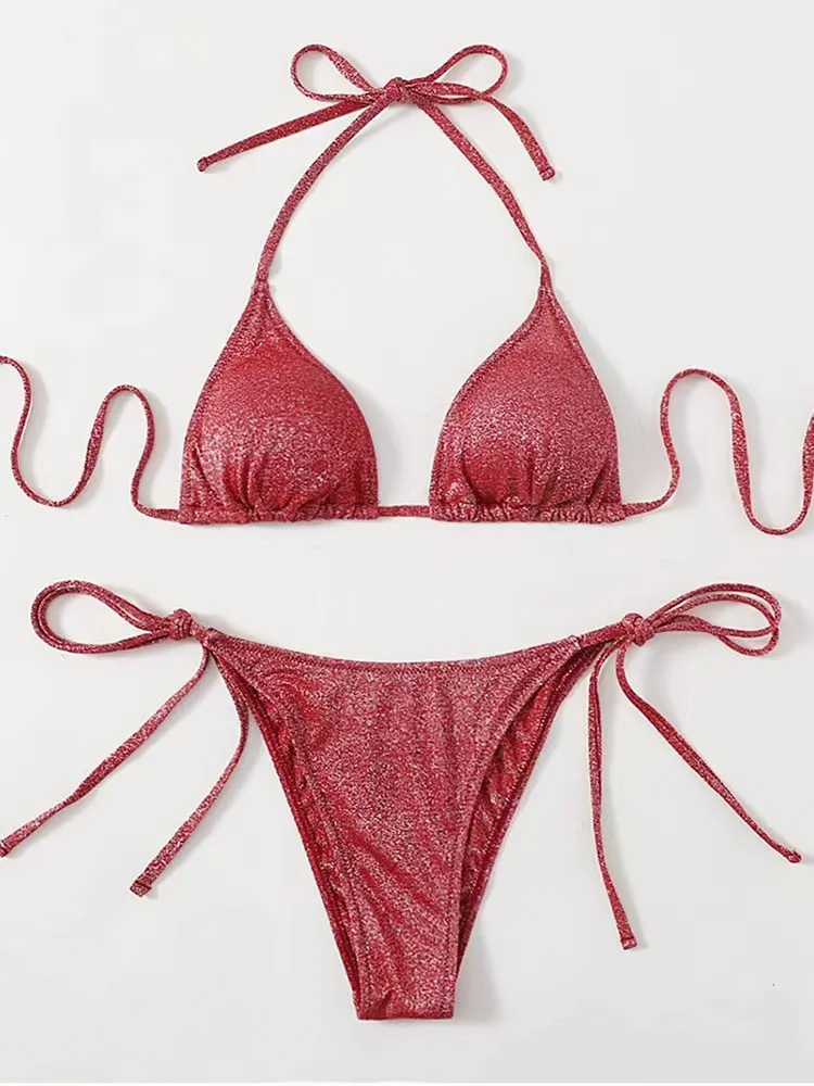 Fashion Bikini Split Bandage Swimsuit - Red