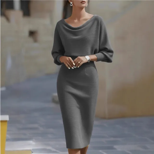 Fashionable Pleated Batwing Sleeve Midi Dress Gray - Shop at LoveMi