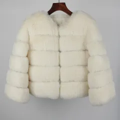 Women's Fox Faux Fur Coat - Beige - View 1
