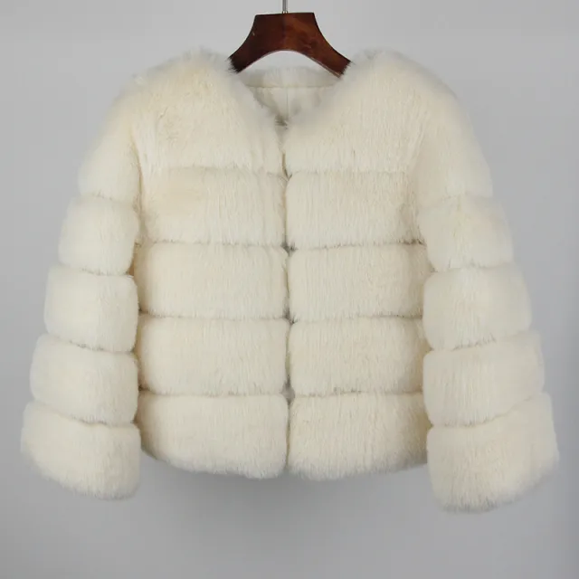 Women's Fox Faux Fur Coat Beige - Shop at LoveMi