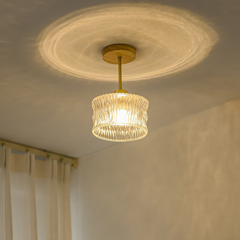 Log Walnut Color Brass Ceiling Lamp