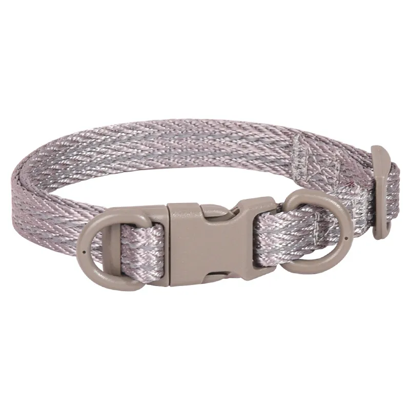 Double D Ring Release Buckle Webbing Dog Collar Reflective - Gray