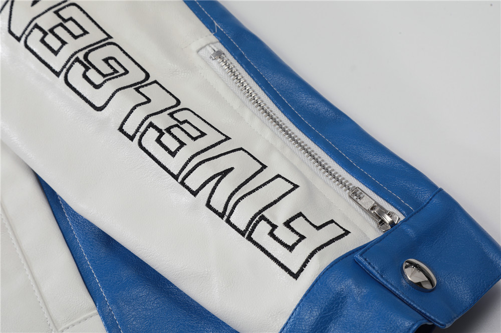 National Fashion American Color Matching PU Leather Jacket