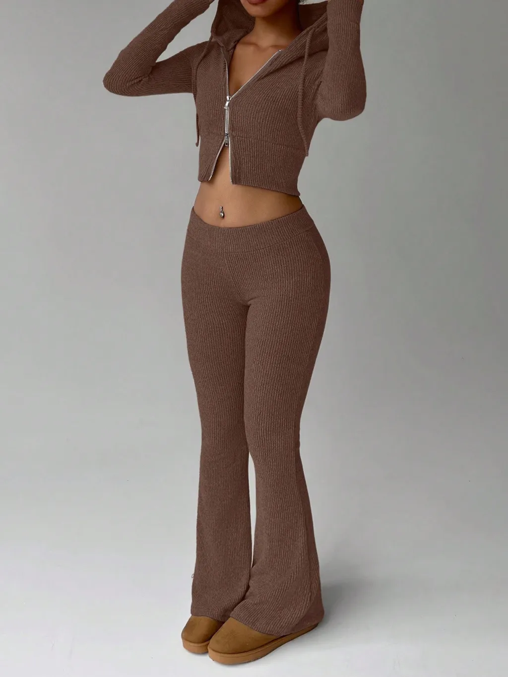 Autumn And Winter Casual Two-piece Suit Women - Brown
