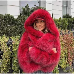 Artificial Fur Autumn And Winter Thickening Haining Fashion Furry Fur Clothing Top - Red - View 1