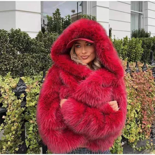 Artificial Fur Autumn And Winter Thickening Haining Fashion Furry Fur Clothing Top Wine Red - Shop at LoveMi