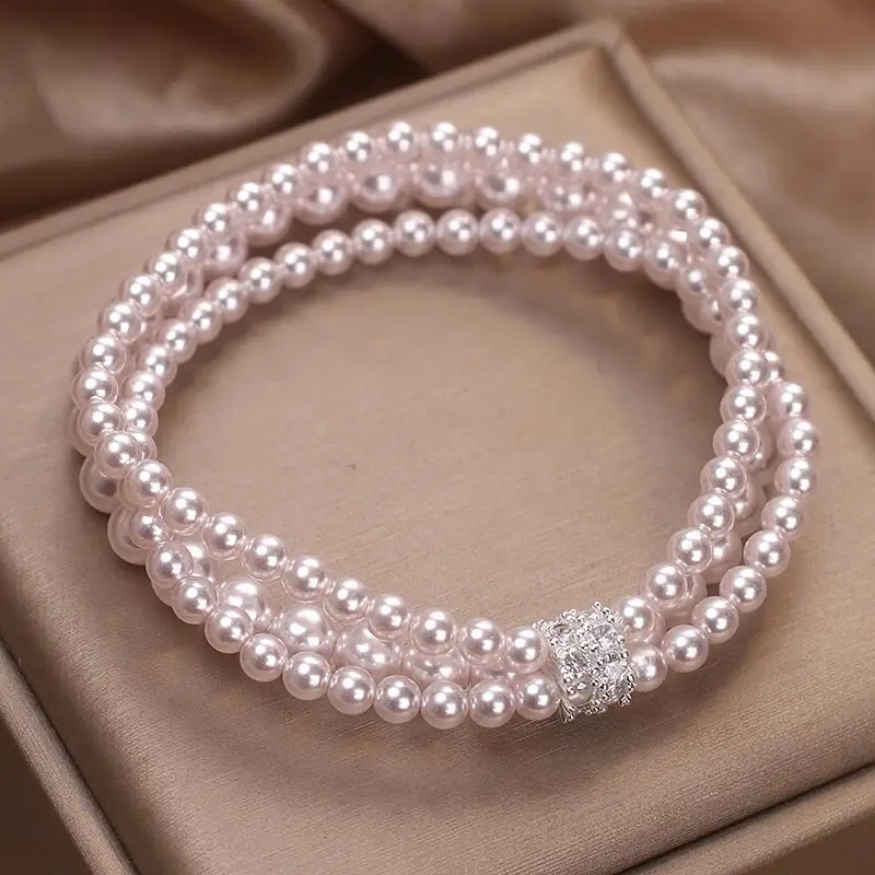 Zircon Three-layer Pearl Bracelet String Beads Beads Light Luxury High Sense