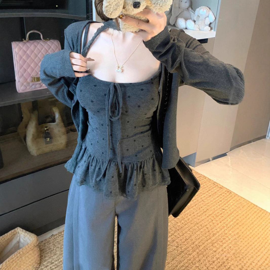 Elegant Long-sleeve Cardigan Jacket Paired With A Camisole - Image 2