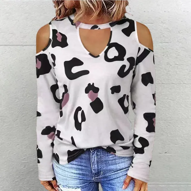 Women's Fashion Casual Printing Off shoulder Loose Long sleeved T shirt White - Shop at LoveMi