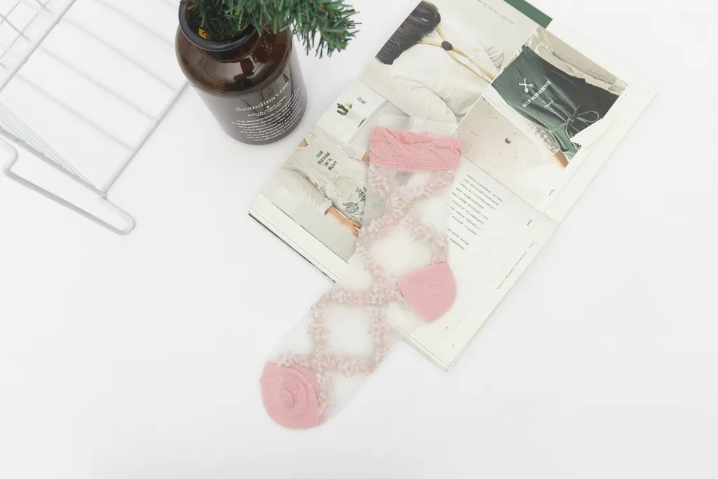 Korean Thin Glass Stockings Transparent Crystal Stockings - Pink