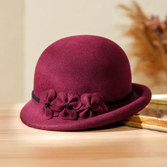 Women's All match Woolen Elegant Flowers Beret Wine Red - Shop at LoveMi