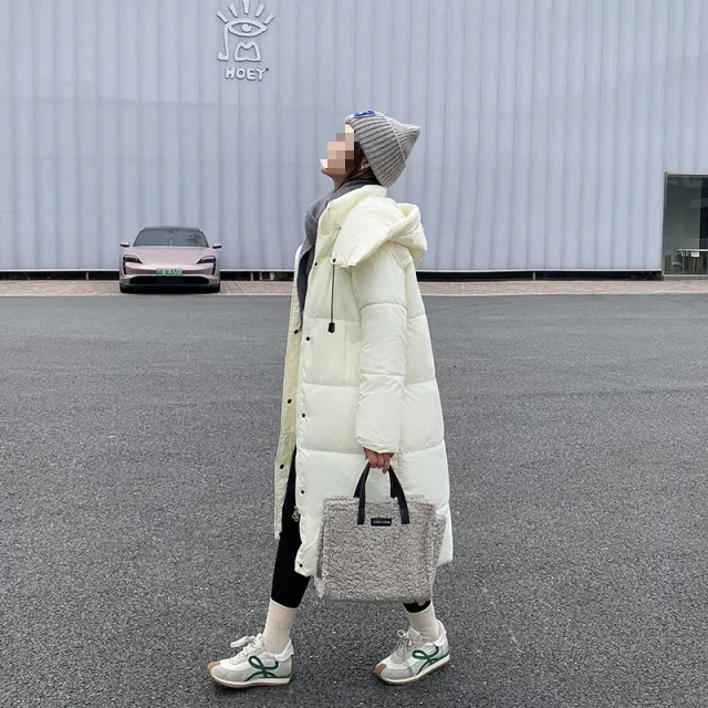 Loose Thick Long Stand up Collar Hoodie Padded Coat Cotton padded Coat Cream - Shop at LoveMi
