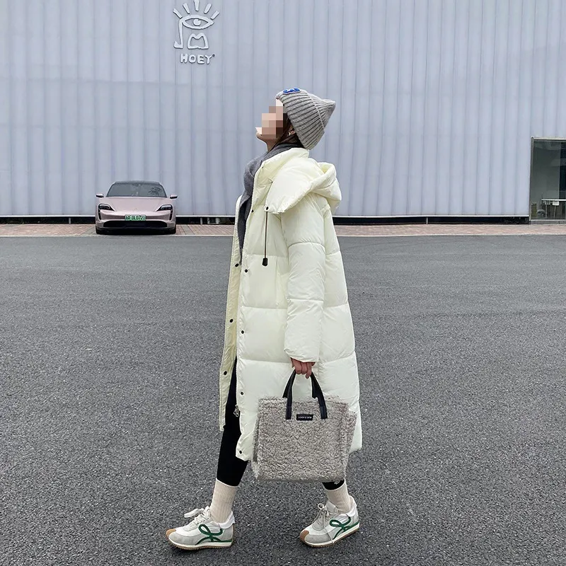 Loose Thick Long Stand-up Collar Hoodie Padded Coat Cotton-padded Coat - White