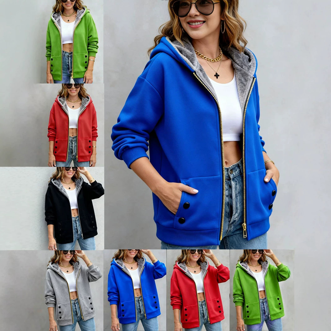 Women's Slim-fit Hooded Cardigan Zip-up Fleece Sweatshirt