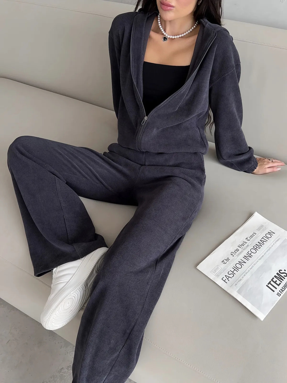 Solid Color Long Sleeve Hooded Cardigan Sweater Elastic