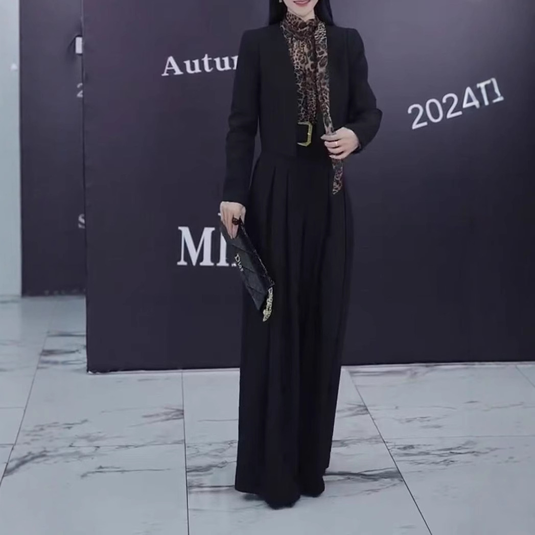 Fashionable High-end Short Coat And Wide-leg Pants Set