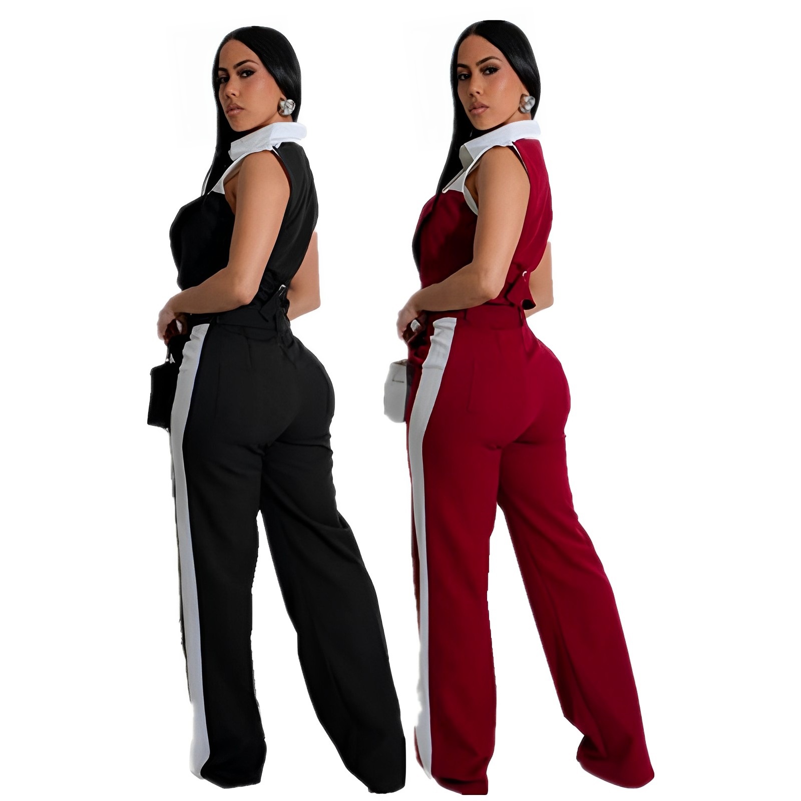 Vest Shirt Stitching Contrast Color Pocket Casual Trousers Two-piece Set