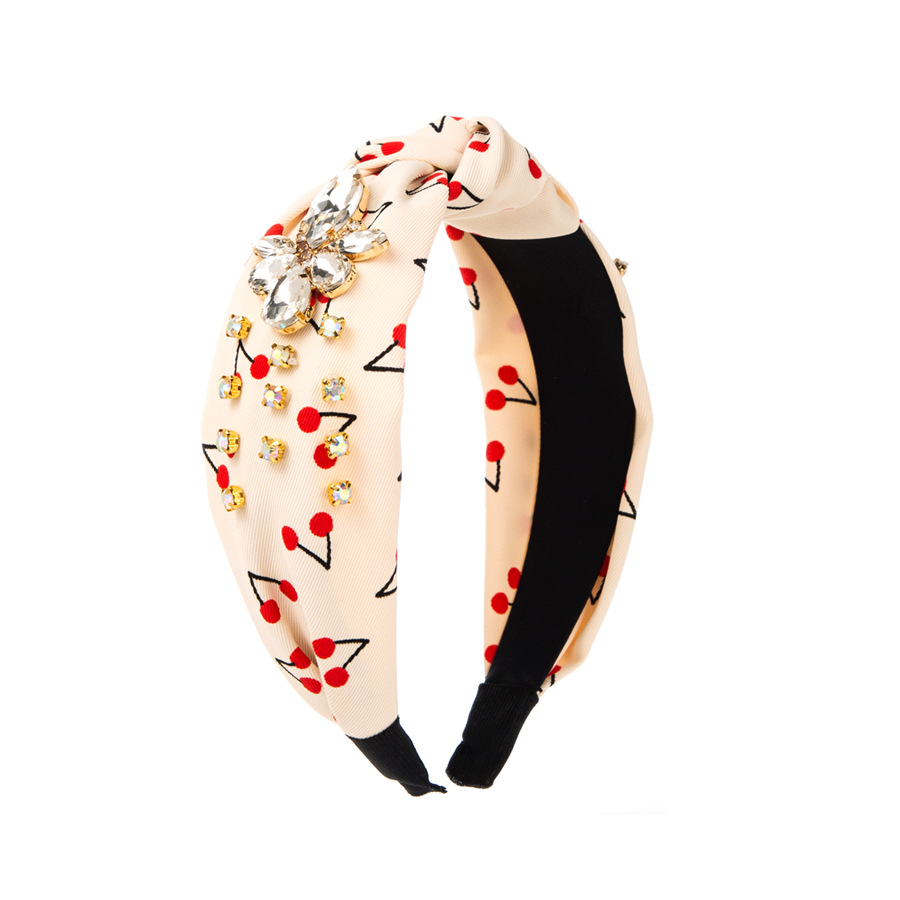 Cherry Print Mid knot Headband Temperament Wild Headwear Beige - Shop at LoveMi