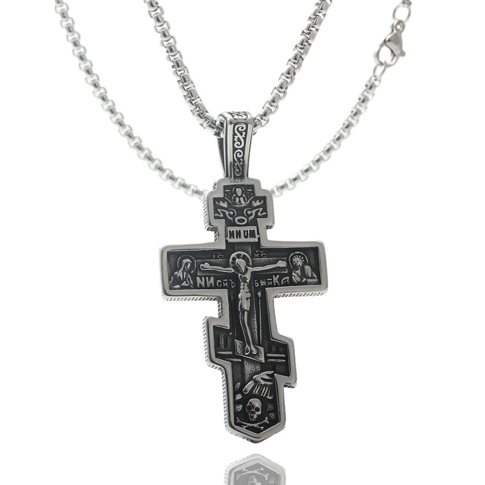 Titanium Steel Cross Necklace Retro Men's Cross Stainless Steel Pendant