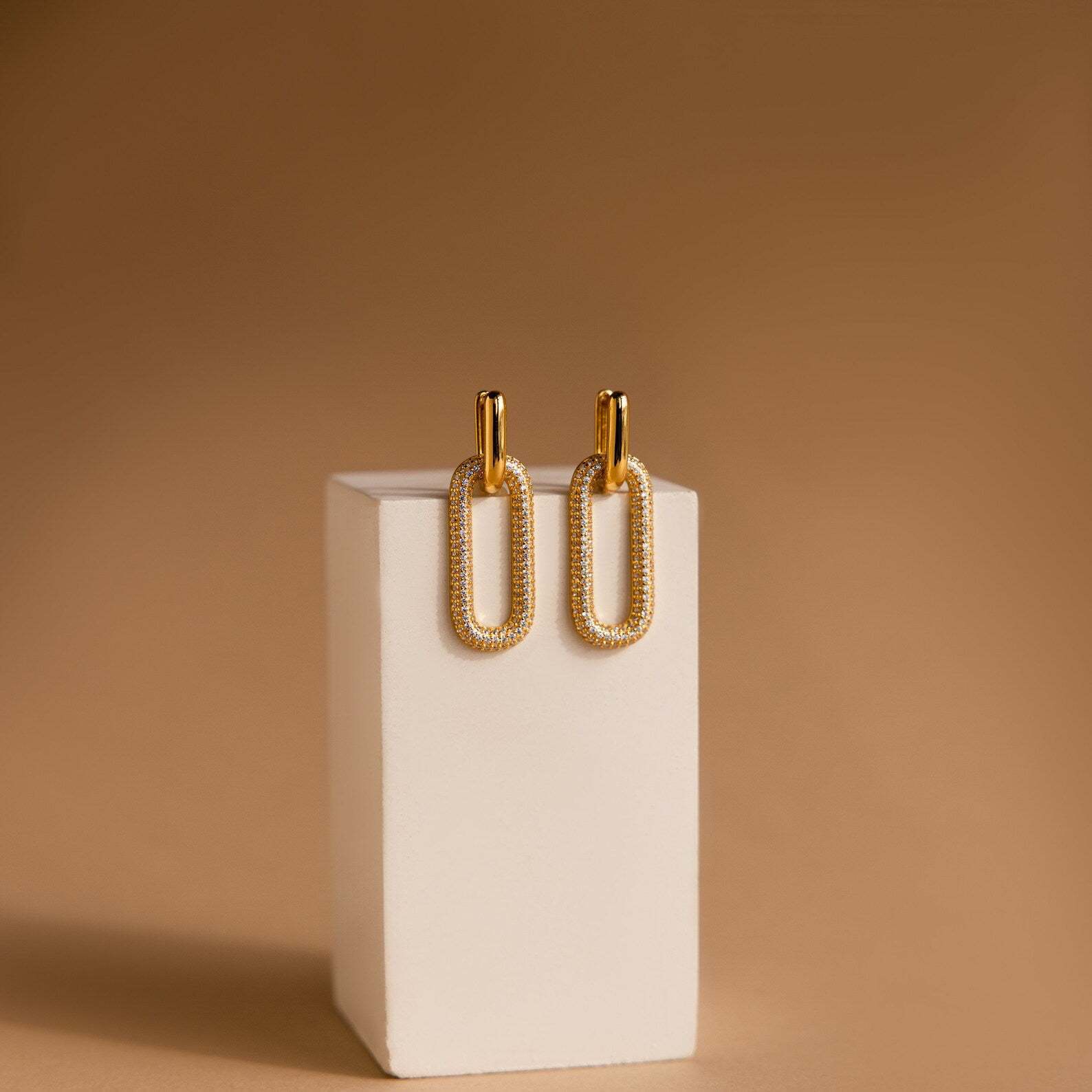 Classic Zircon Pendant Ear Clip Simple And Light Luxury Geometric Double Ring