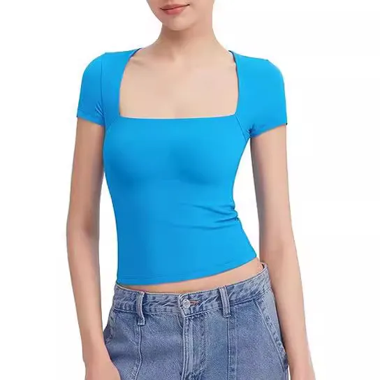 Summer Pullover Outer Wear Slim T shirt Lake Blue - Shop at LoveMi