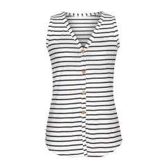 Summer Versatile Women's Multi-color Sleeveless Vest Outer Wear T-shirt - Black And White Stripes - View 1