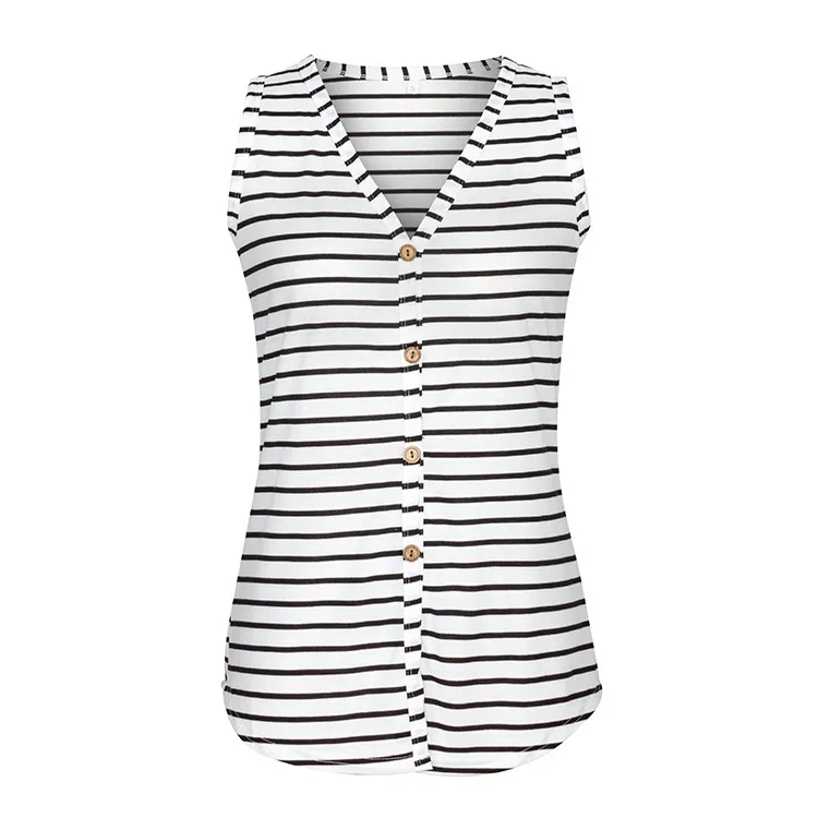 Summer Versatile Women's Multi-colour Sleeveless Vest Outer Wear T-shirt - Black And White Stripes