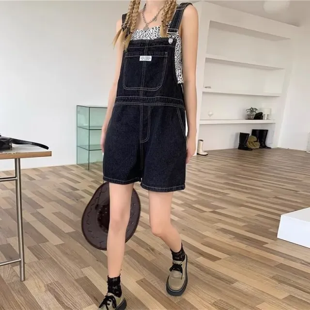 Anti Aging Elegant Design Sense Denim Suspender Shorts Women's Summer Black - Shop at LoveMi